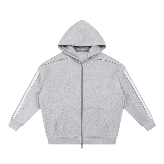 Contrast Tape Raw Edge Double Layered Zip Hoodie