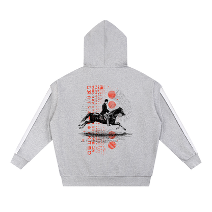 Contrast Tape Raw Edge Double Layered Zip Hoodie