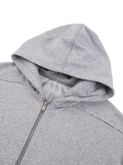 Contrast Tape Raw Edge Double Layered Zip Hoodie